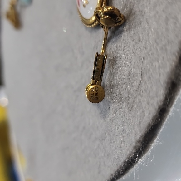 Vintage Guilloché Enamel Rose Earrings | Screw Back Gold Tone 1" - Picture 7 of 7